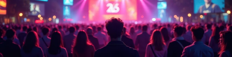 Sea of heads bowed over glowing screens, vibrant campus scene , communication, notifications