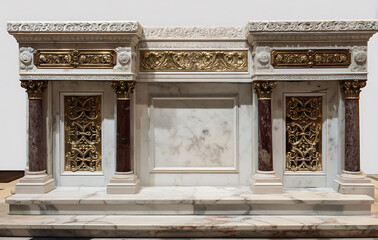 Obraz premium Aged marble altar with brass details evokes sense of reverence and awe. Classic European style architecture exudes timeless beauty and ornate design