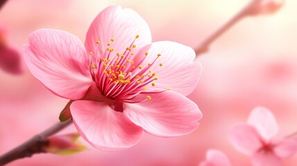 Close-up view of a delicate pink cherry blossom.
