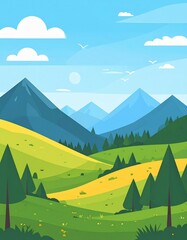 landscape with mountains flat art design