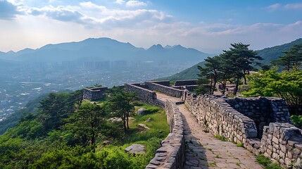 Panoramic view of the Great Wall in Beijing, China.
