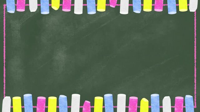 Colorful chalk illustration border on blackboard