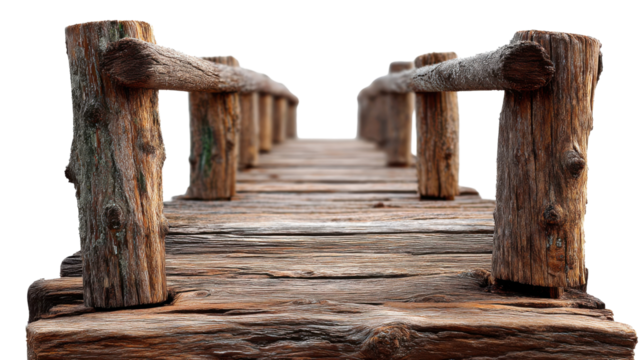 Bridge to the Journey: An inviting wooden bridge guides the viewer's gaze, promising a path across time or space, beckoning with the allure of exploration and discovery. 
