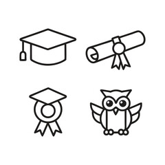 Graduation Icons Cap, Diploma, Medal, Owl - Education Set