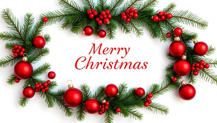 Festive Christmas Wreath with Red Ornaments and Berries