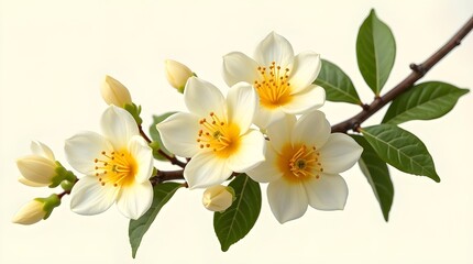 Obraz premium The neroli flower. Citrous blossoms. Isolated transparent png of a group of white flowers and buds on an orange tree.