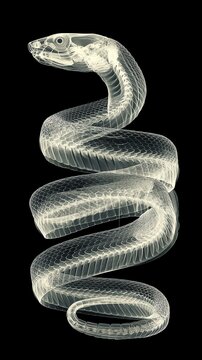 x-ray silhouette An intricate x-ray image of a snake, showcasing its bone structure and unique curves against a dark background.