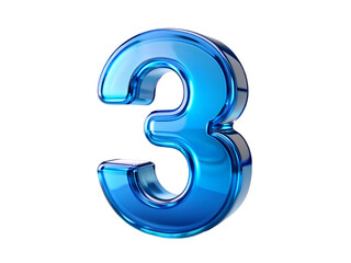 Naklejka premium Blue Glass Number Three 3D Render