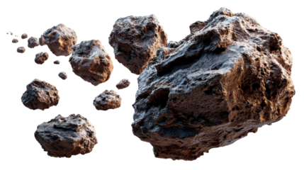 Celestial Journey: Asteroids drift gracefully through the celestial expanse, their textured surfaces hinting at cosmic tales of formation and the raw beauty of the universe.