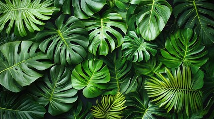 Lush tropical leaves in vibrant green tones