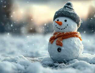 Cute snowman winter snow landscape.