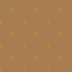 Seamless Pattern with Cute Yellow Floral Motifs on Brown Background
