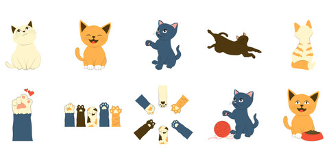 Set of Cute Cartoon Cat Illustration