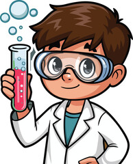 Cartoon Scientist with Test Tube - Science Icon Illustration
