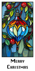 Obraz premium Merry Christmas card design. Oil painting