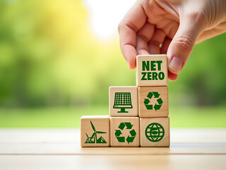 Net Zero Concept with Renewable Energy Symbols.