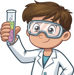 Cartoon Scientist with Test Tube - Science Icon Illustration