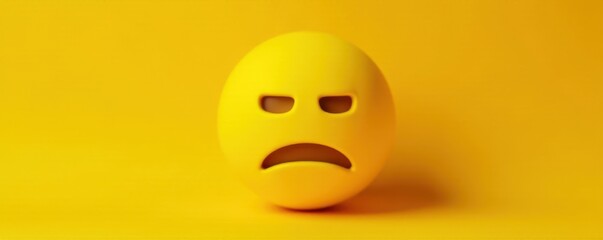 Fototapeta premium Yellow emoji with downturned mouth and heavy eyelids Faded yellow tones , droopy, weary, depression