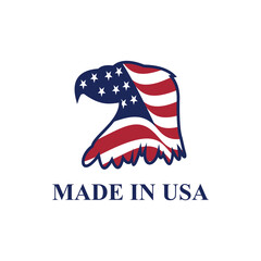 made in usa label design with eagle with united states flag element