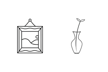 Minimalist Line Art Picture Frame With Landscape And Vase With Plant Graphic