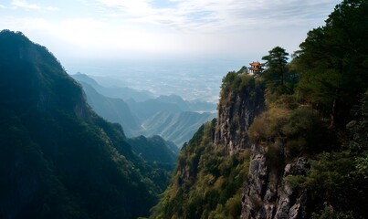 Scenic Mountaintop Pavilion Overlooking Vast Valley