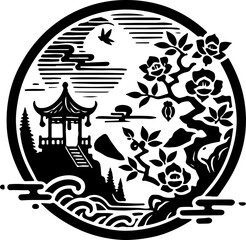 sketch vector illustration silhouette design painting decoration scenery cultural and religion classic vintage ethnic traditional chinese