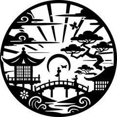 sketch vector illustration silhouette design painting decoration scenery cultural and religion classic vintage ethnic traditional chinese