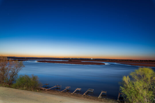 The sunset scenery of Nenjiang River in Nenjiang City, Heihe City, Heilongjiang Province, China