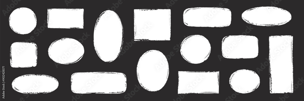 Poster brush paint frame rough round, stamp shape set. brush stroke frame rough grunge square, oval paint s