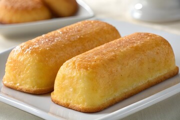 Golden Twinkies Close-Up on Plate – Soft Spongy Dessert Photography