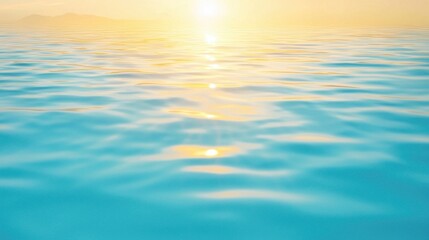 Obraz premium A tranquil sunset over calm waters, reflecting warm hues of yellow and orange, creating a serene and peaceful atmosphere.