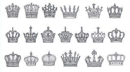Collection of Crown Drawings, White Background, Royalty, Design