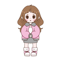 illustration art cute girl wearing pink jacket character sticker design