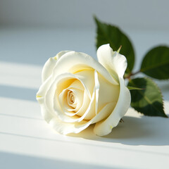 Single white rose on surface, elegant photography PNG