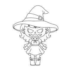illustyration art cute pumpkin girl wering witch costume for halloween sticker and tshirt design
