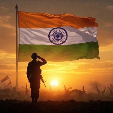 happy independence day | indian army day | indian army wallpaper 4k hd full screen | indian flag wallpaper hd download | happy republic day &ndash; Indian Soldier Saluting at Sunrise with Glowing Tricolor