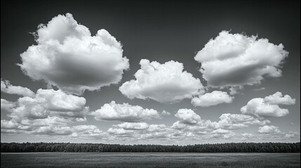 Serene sky monochrome cumulus clouds peaceful nature photography