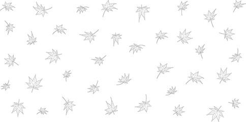 風に舞うもみじの葉　モノクロラインのイラスト素材
