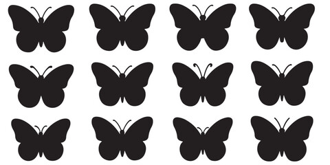 set of vector icon various butterfly silhouette	
