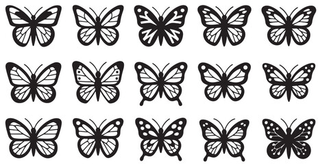 set of vector icon various butterfly silhouette	