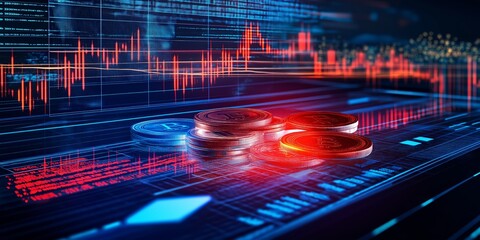 Currency War Financial Sanctions concept. economic battlefield with coins and flags