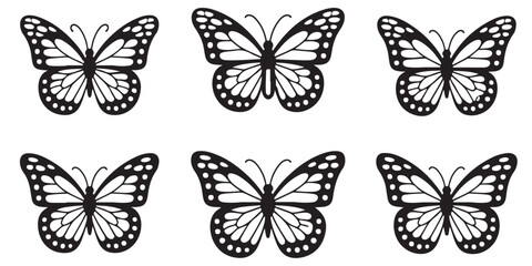 set of vector icon various butterfly silhouette	