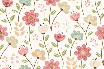 Generate a seamless pattern featuring simple, naive-style flower shapes in minimal design. Repeat the flower motif consistently across the pattern.