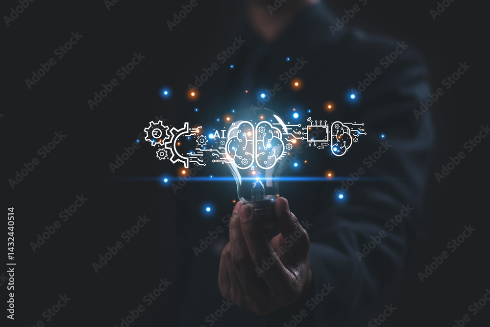 Fototapete   Business data using AI technology background using computer customer service showing data connection storing various data with AI to help simplify documents
