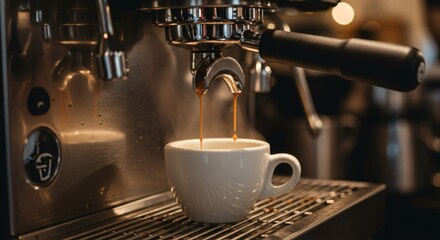 Pouring Espresso Into Cup From Professional Machine for Coffee Making