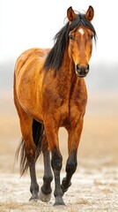 Obraz premium Majestic bay horse standing gracefully, embodying elegance and strength in minimalist beauty