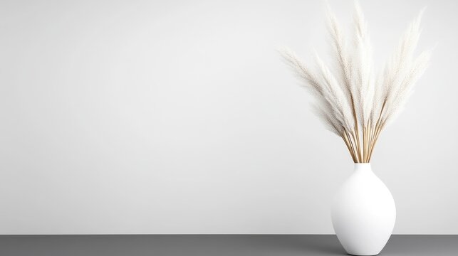 Pampas Grass in Vase Minimalist Decor High-resolution, soft lighting Wide shot, neutral textures Home decor display Neutral gray backdrop Calm, serene mood Interior design inspiration