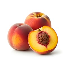 Ripe peach with velvety skin in shades of yellow and red, placed on a white background.