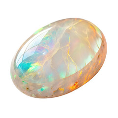 A hyper-detailed opal viewed from the side, showcasing its transparent glow and intricate internal patterns.
