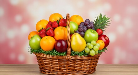 A basket overflowing with fresh, vibrant and colorful fruit.